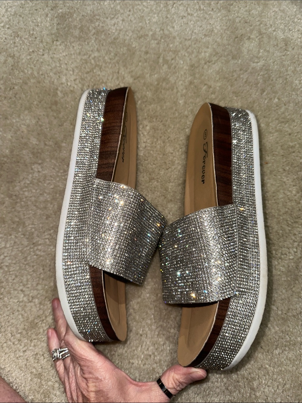 Forever 21 Rhinestone Slide Sandals in Silver - Picture 6 of 8